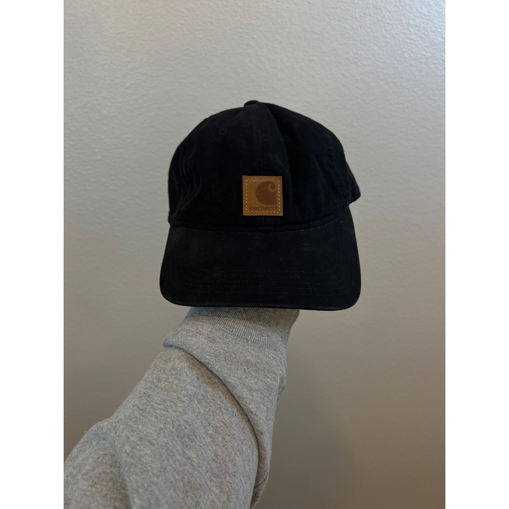Carhartt Mens Baseball Cap Cotton Canvas Leather Logo Patch Black OSFA